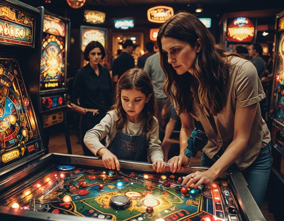 Mother and Daughter Pinball Moment in Cinematic Film Style