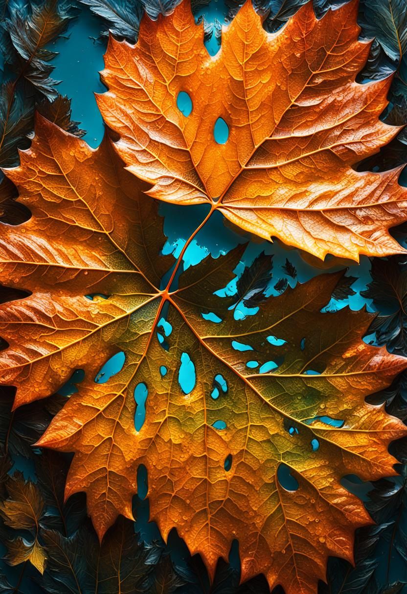 Orange Leafy art  Carved INside a mapple Leaf Double Exposur...
