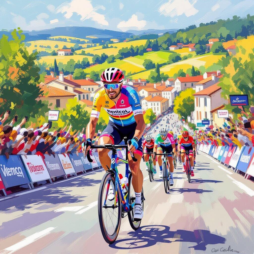 Tour de France Cyclist in Impressionist Style