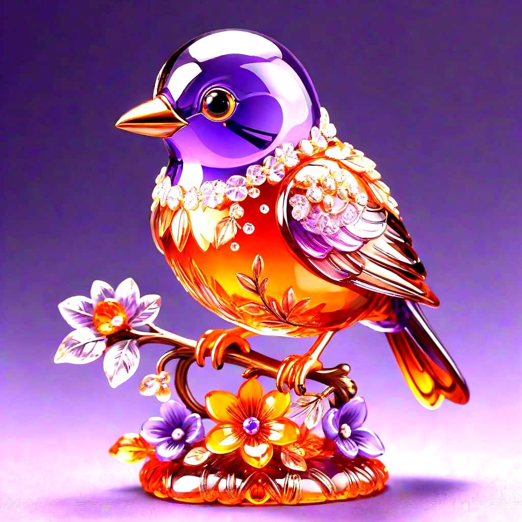 Elegant Purple Glass Bird Figurine with Crystal Accents