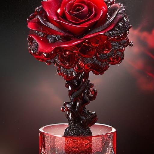 Ethereal Tree in Lava with Glowing Mist and Water Bubble