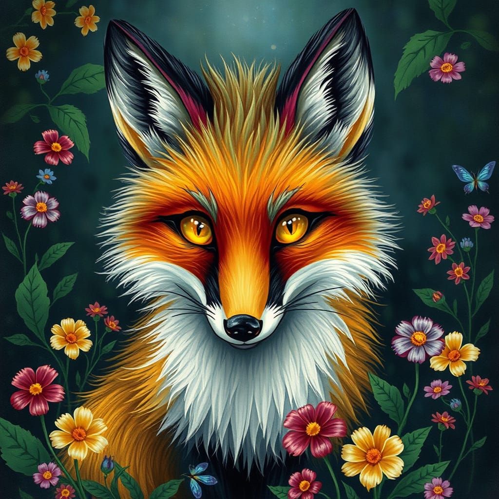 Vibrant Fox in Whimsical Wonderland