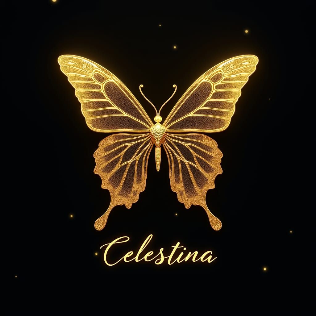 Golden Butterfly Emblem with Celestina Name