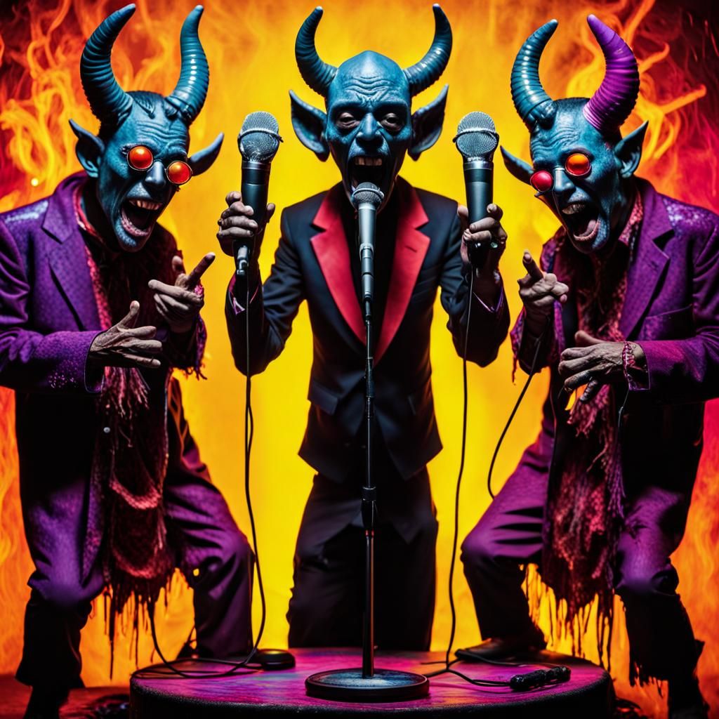 Black Acid Devil Drops the Mic at Karaoke in Hell while all the Technicolor Demons Dance