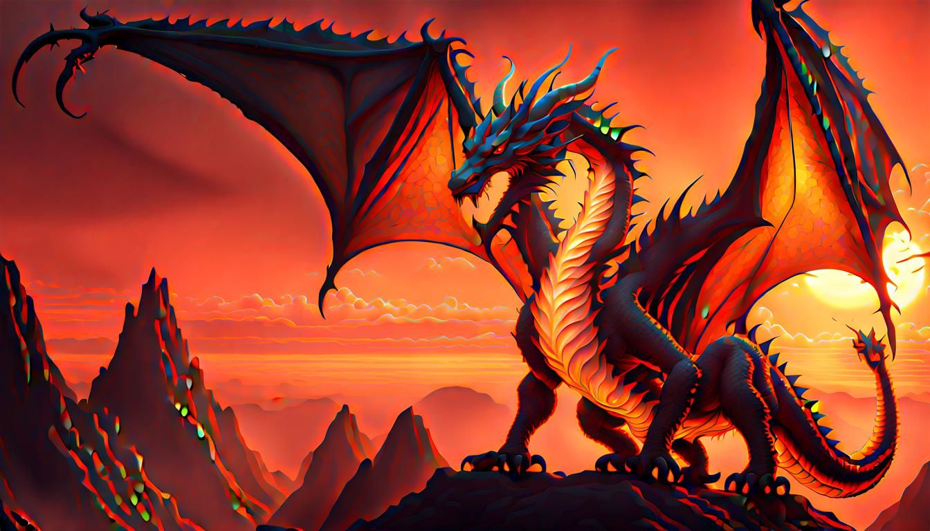 Surreal Orange Dragon God in Breathtaking Sunset