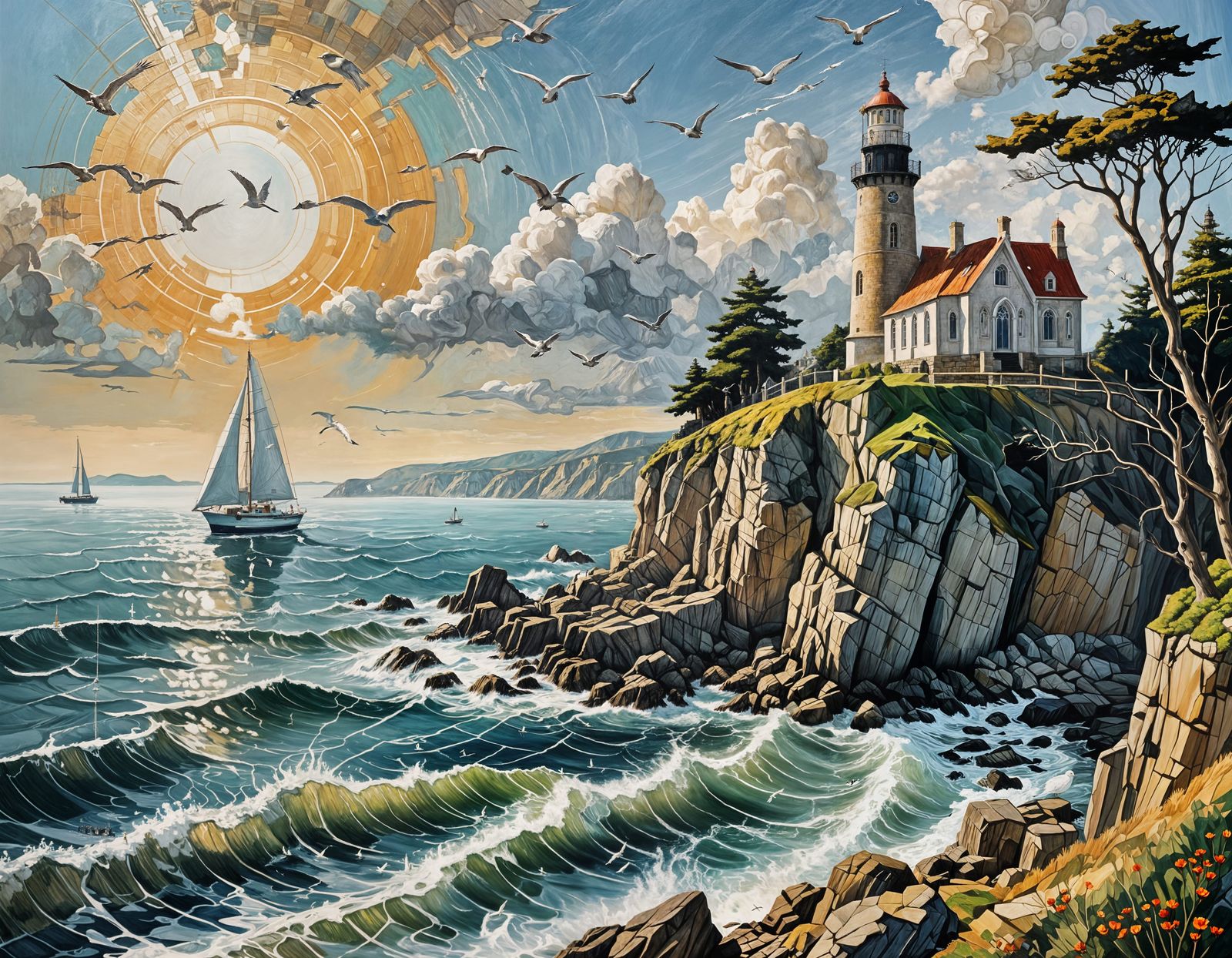 Gothic Seaside Cathedral at Sunset