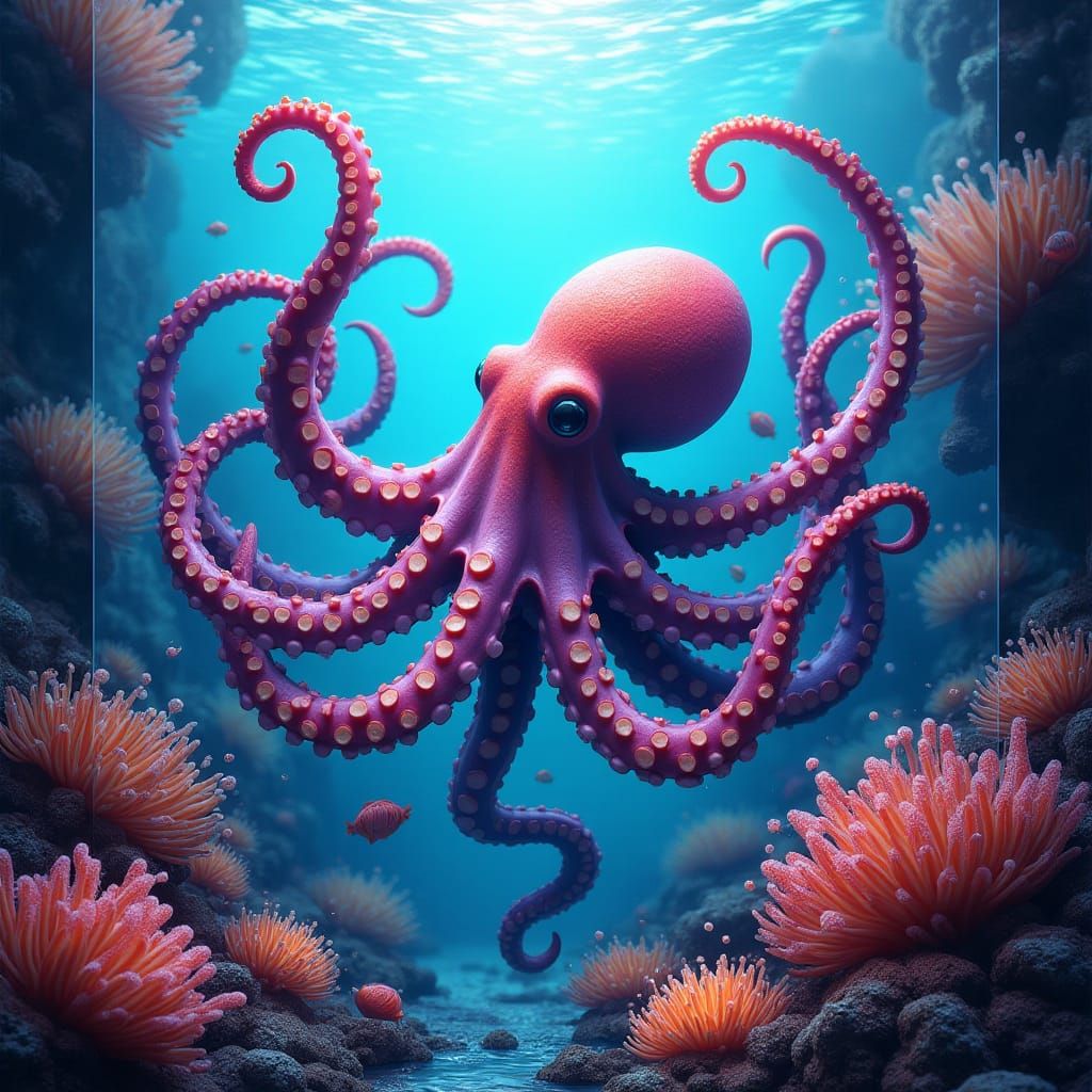Octopus' Tentacles Break Free in Vibrant, Surreal Coral Reef
