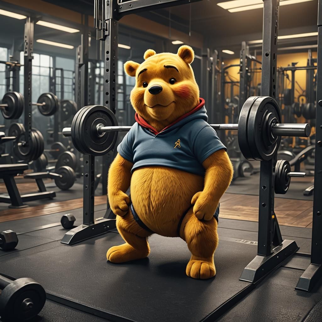 Winnie the Pooh Strength Training in a Fantastical Gym