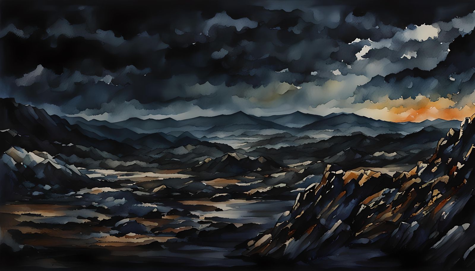 Deeply Faded Watercolor Landscape