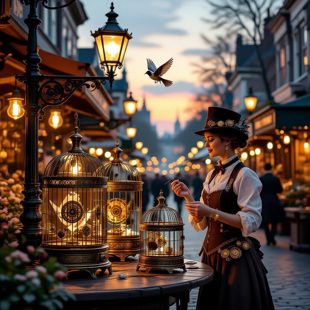 Victorian Clockwork Market at Dusk