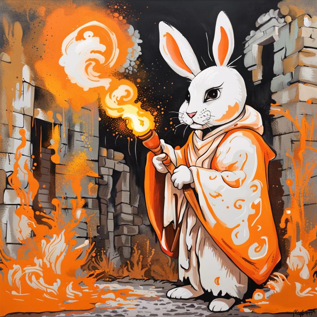 Spiraling City Secrets Unveiled by Vibrant Rabbitfolk Wizard