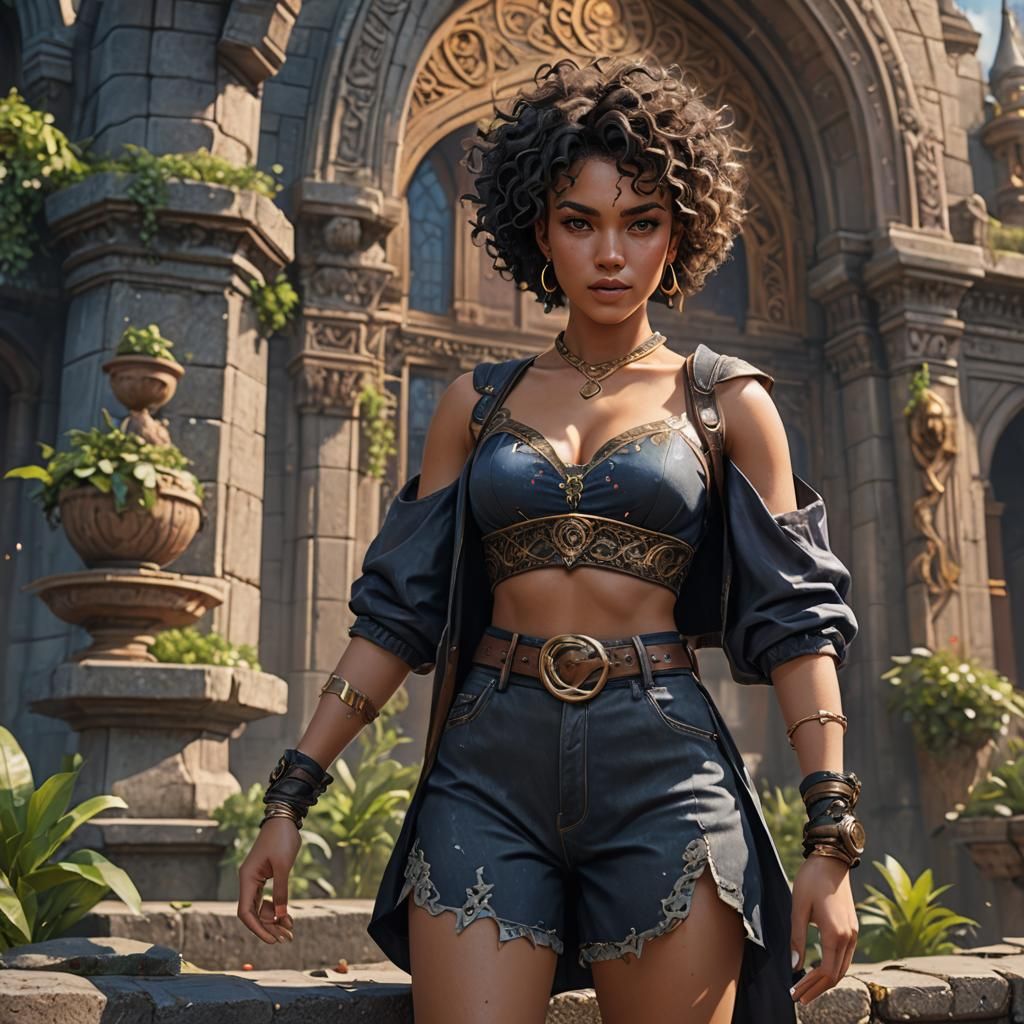 Fantastical DC Goddess with Short Curly Hair in Vibrant Colo...