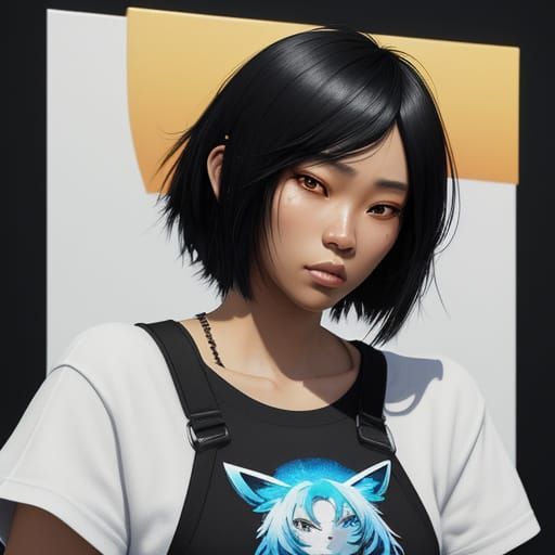 Anime Woman in Crop Top as Digital Art