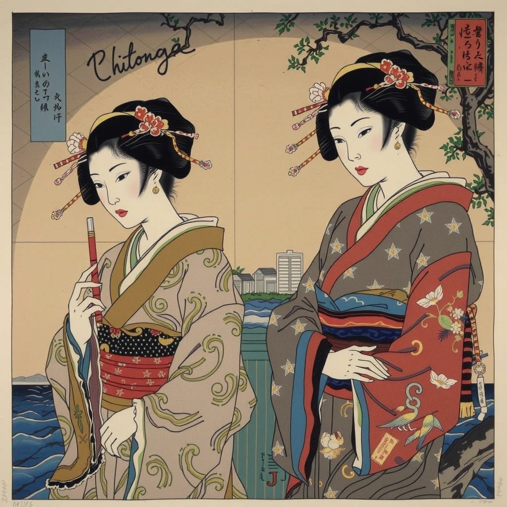 Surreal Ukiyo-e Women in Dreamlike Scenes
