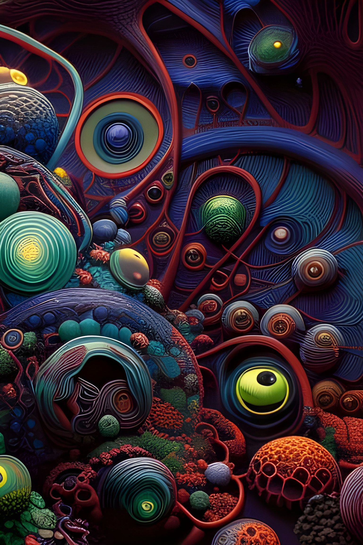 Bioluminescent Snails in Grotesque Symmetrical Collage