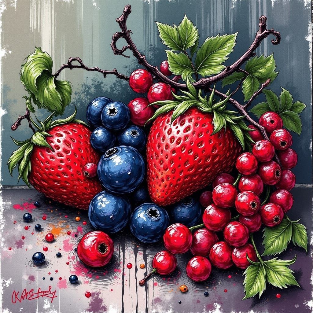 Vibrant Berries Still Life in Neo-Impressionism Style