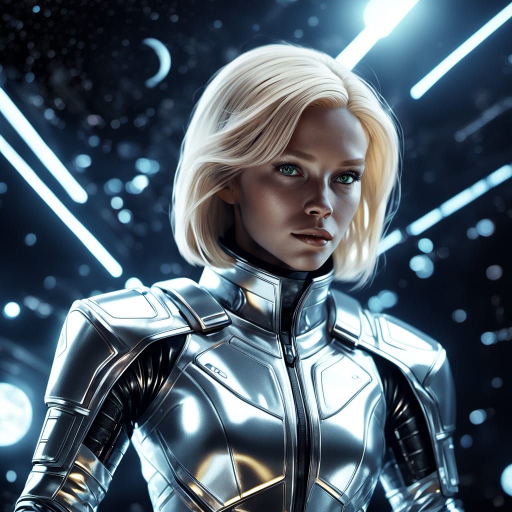 Blonde Alien in Silver Suit, Syd Mead Style