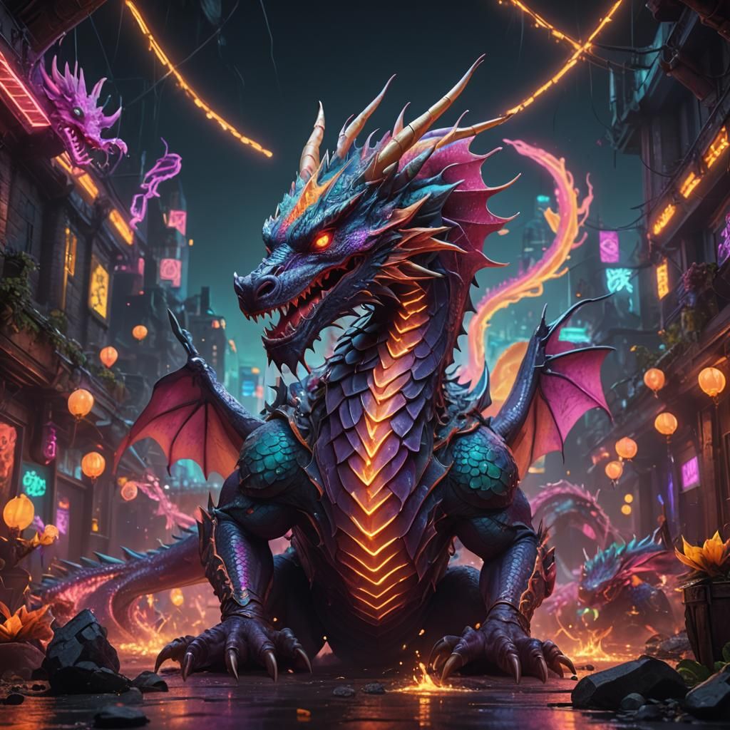 Glowing Dragon at an Epic Neon Party