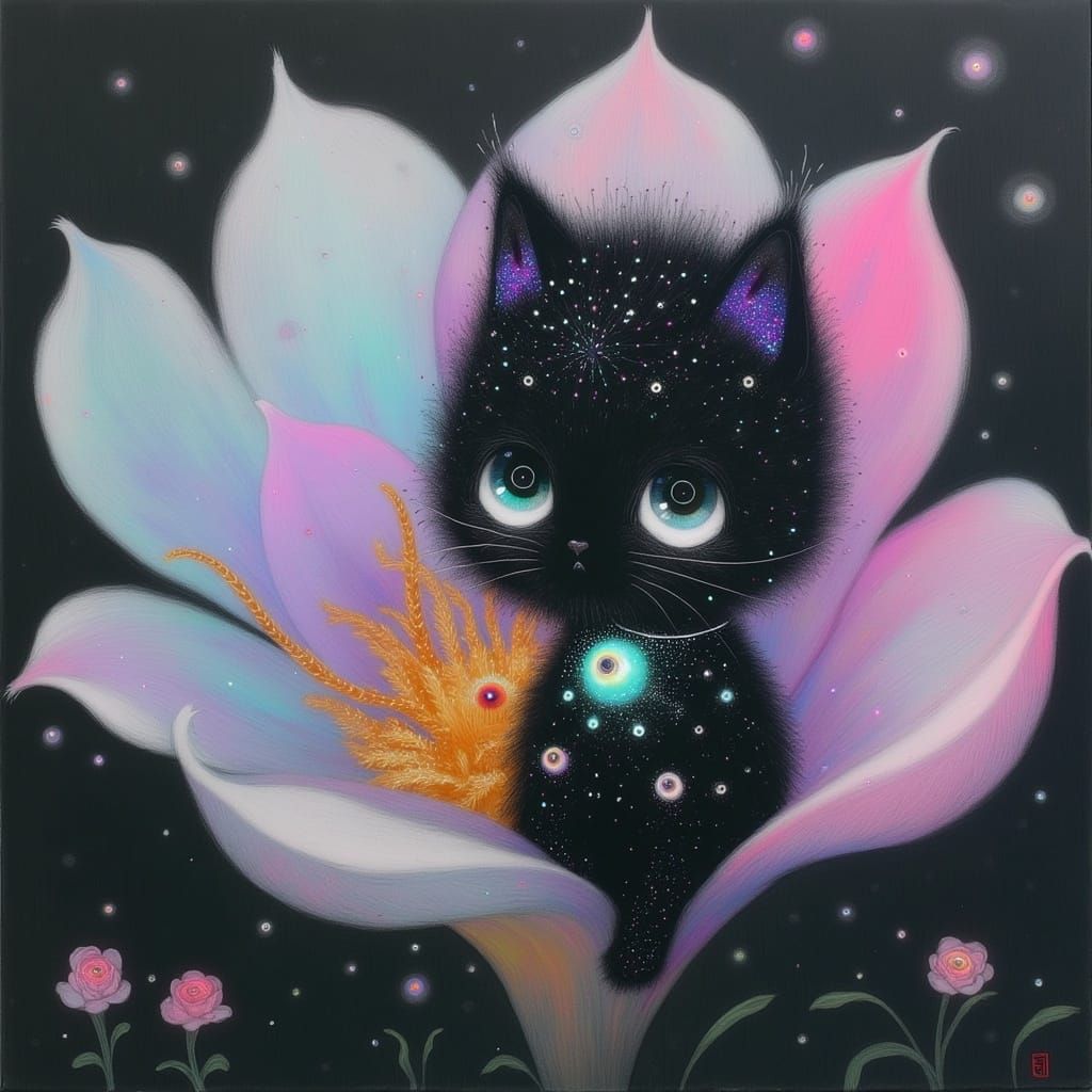 Enchanted Cat in a Blooming Crocus