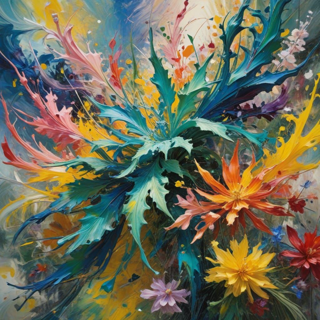 Dreamlike Fractals in Vibrant Natural Landscape Impasto Oil ...