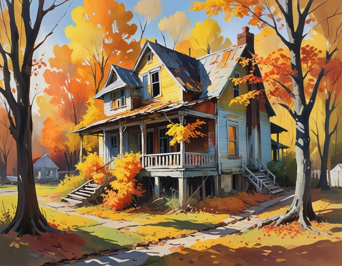 Vibrant Autumn Scene in Abstract Impressionist Style