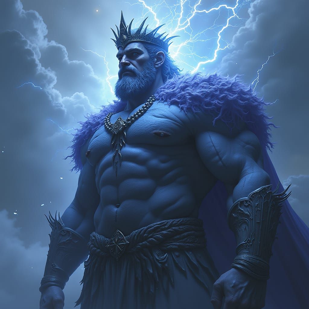 Colossal Storm Warrior in Dramatic Lighting, Inspired by Fan...