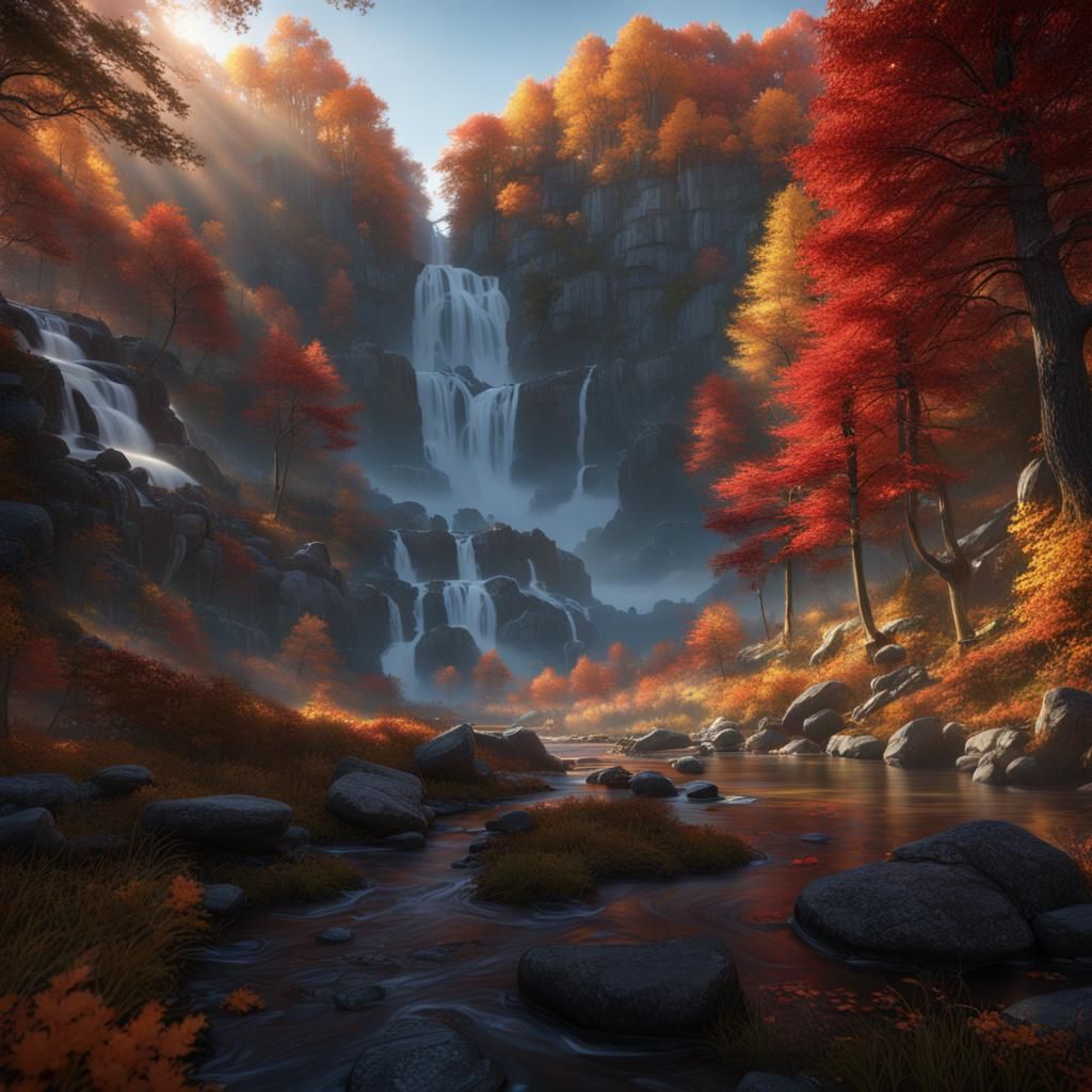 Surreal Autumn Falls in a Fantastical Forest Landscape
