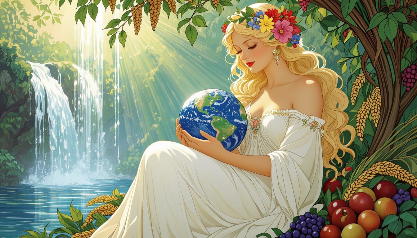 Goddess of Fertility Holding Earth, Art Nouveau Style