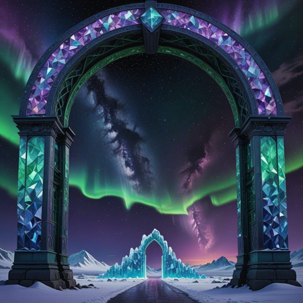 Ethereal Crystal Archway in Vibrant Cosmic Hues