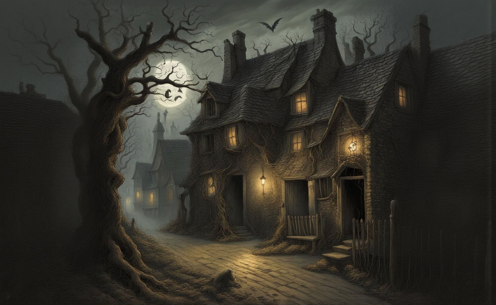 Spooky Haunted Village in a Hauntingly Beautiful Horror Sett...