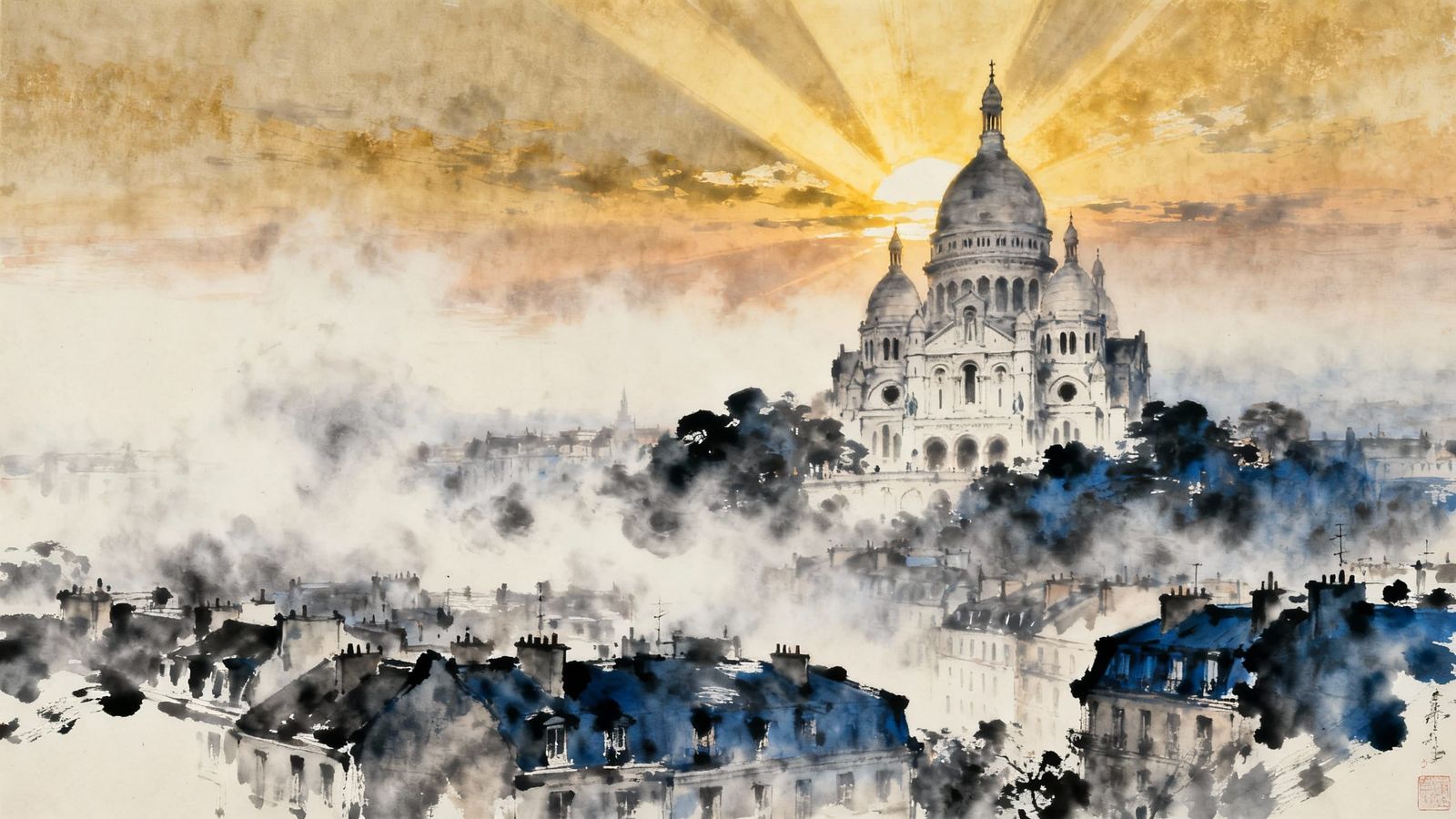 Sacre Coeur Dawn View in Ethereal Mist