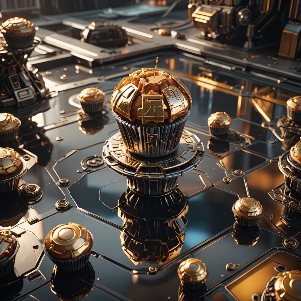 Mecha Muffin in Futuristic Metallic Hinterland