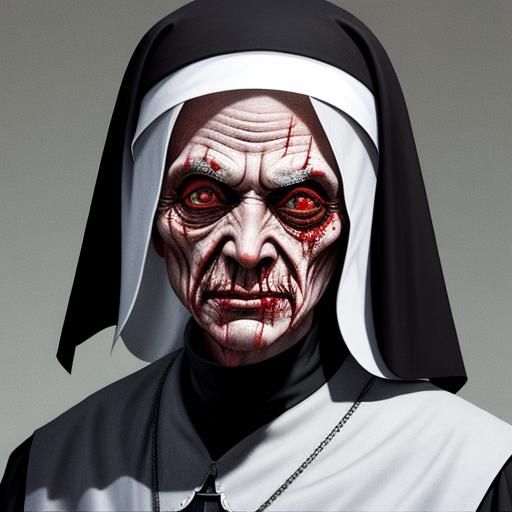 a gory evil creepy ugly old nun