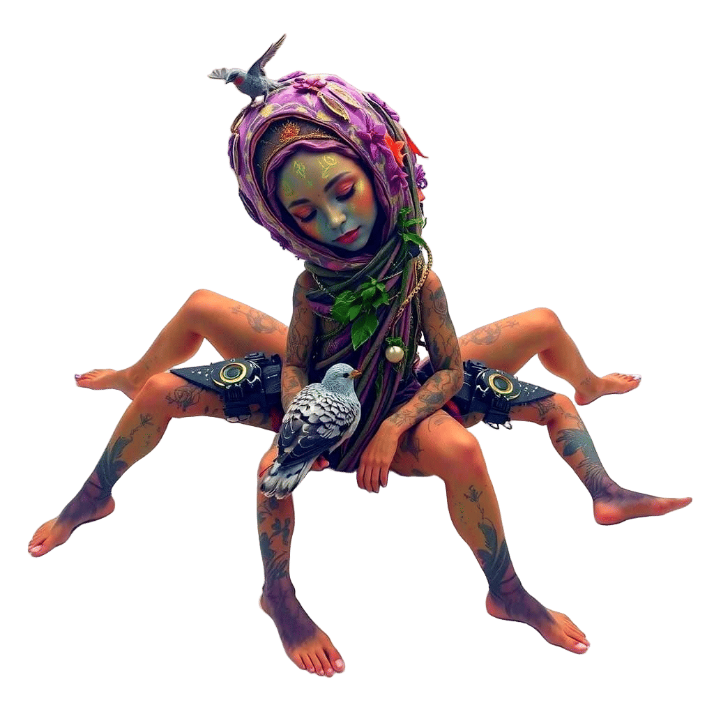 Woman Carries Birds, Nature's Mindscape in Ethereal Art