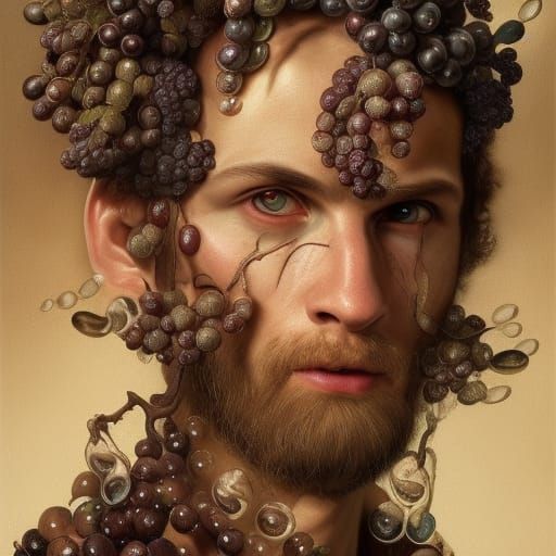 Surreal Satyr in Wine and Grapes Classical Fantasy Portrait