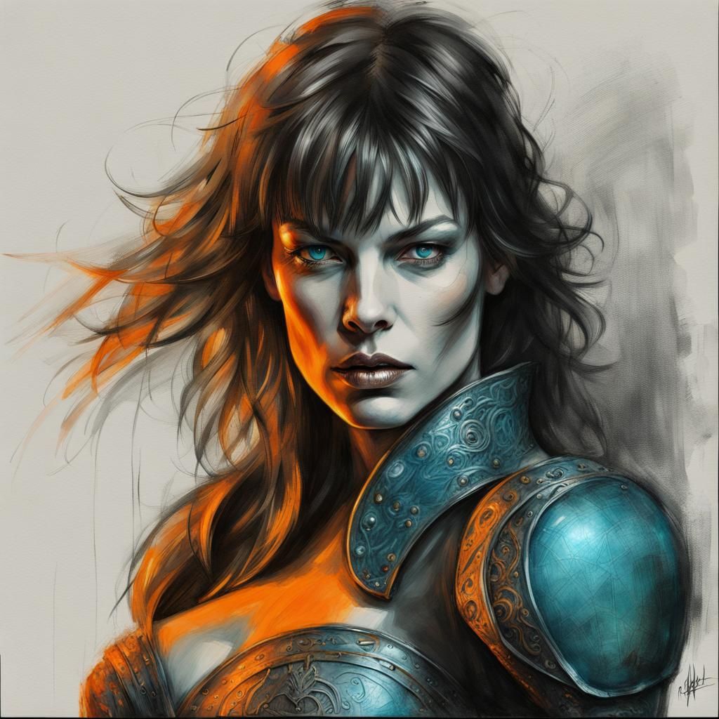 Dark Paladin with Turquoise Eyes in Elegant Orange Leather A...