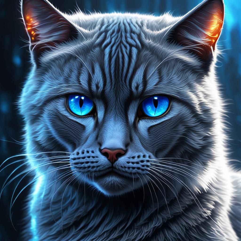 Hauntingly Beautiful Grey Cat with Blue Eyes