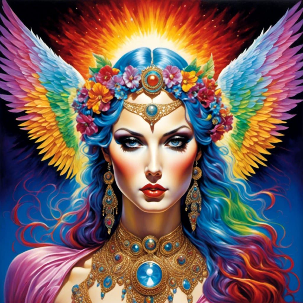 Celestial Rainbow Angel Radiates Joy