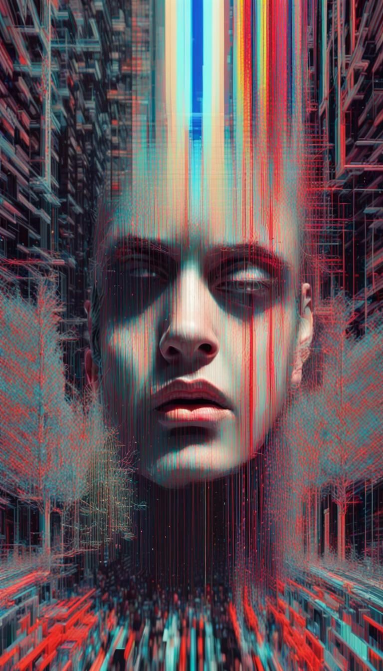 Pixelated Static Portrait in VHS Distortion