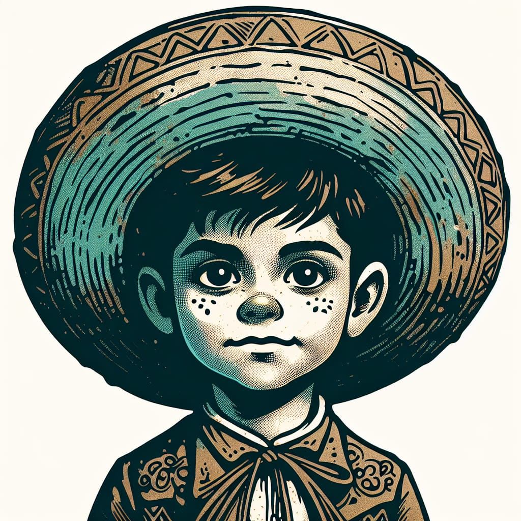 Hispanic Boy in Traditional Sombrero with Innocent Features