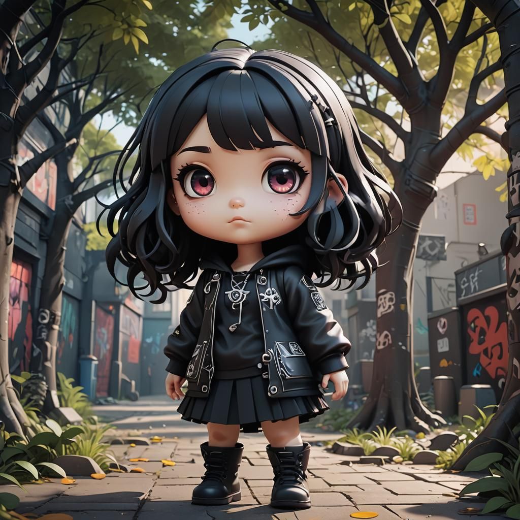 Gothic Chibi Girl in Vibrant Cinematic Style