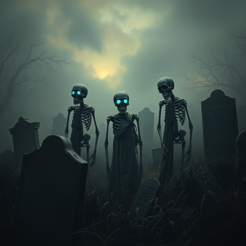 Bony Skeletons Rise from the Graveyard in a Haunting Surreal...