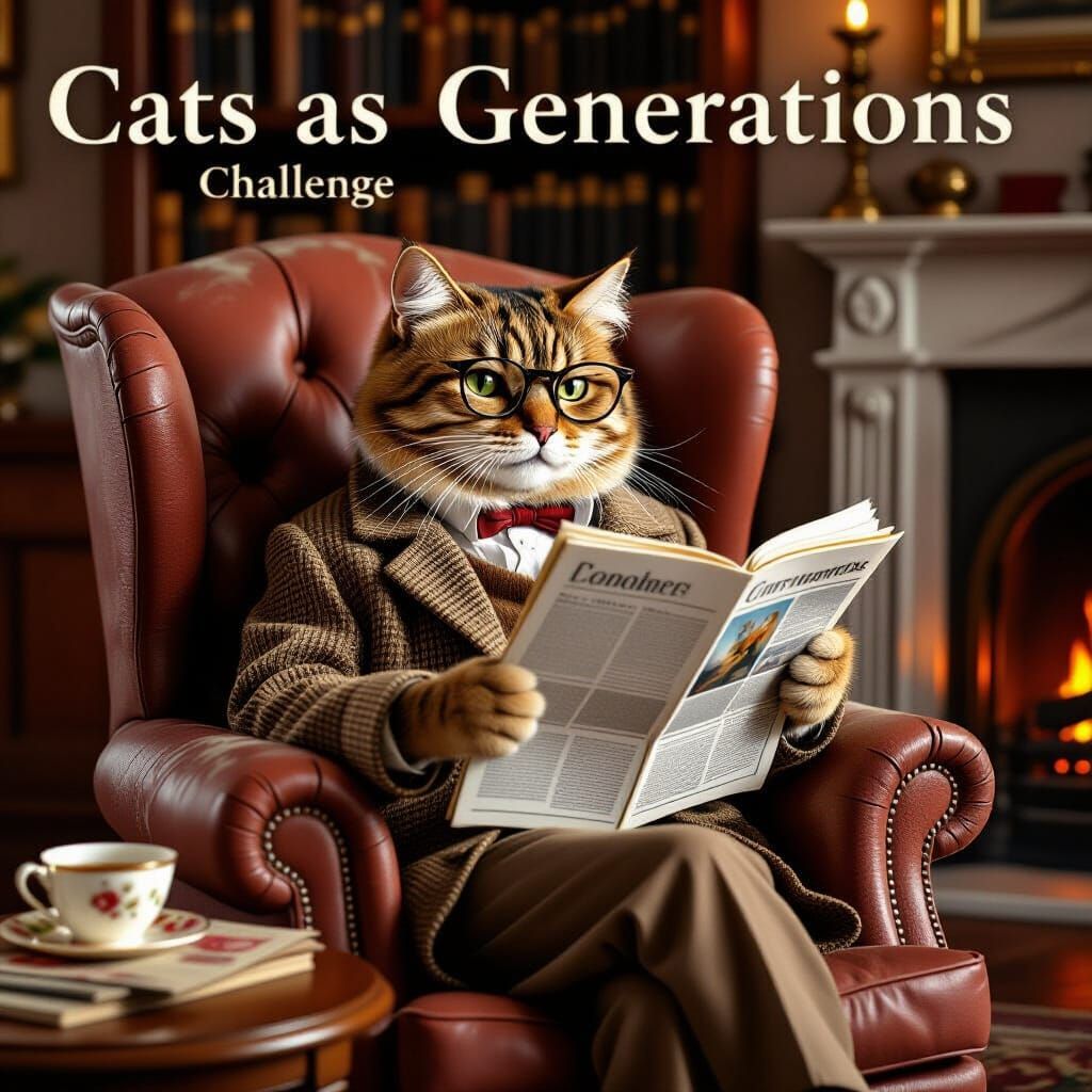"Cats as Generations" - ☕ Boomer Cat in Armchair ☕