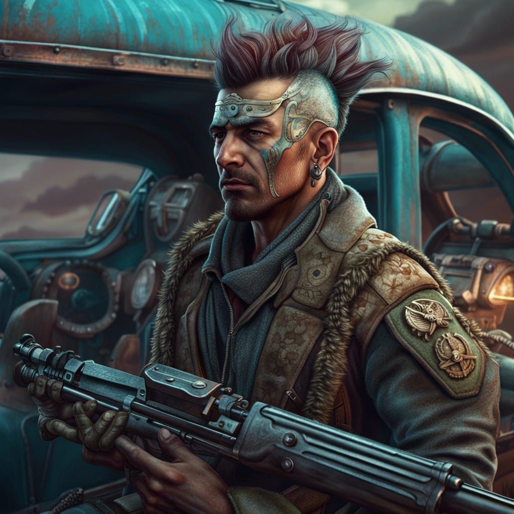 Future Retro Fantasy Combat Vehicle in a Post-Apocalyptic La...