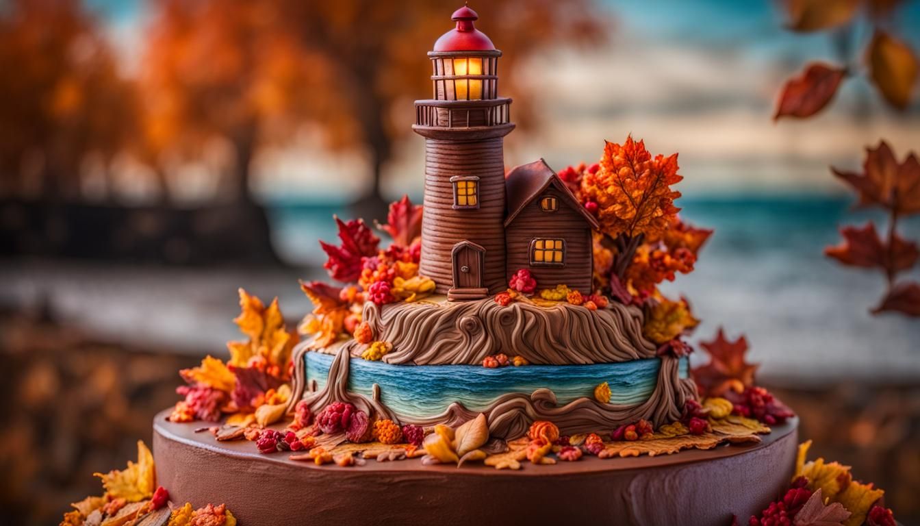 Surreal Autumn Wedding Lighthouse Cake Masterpiece
