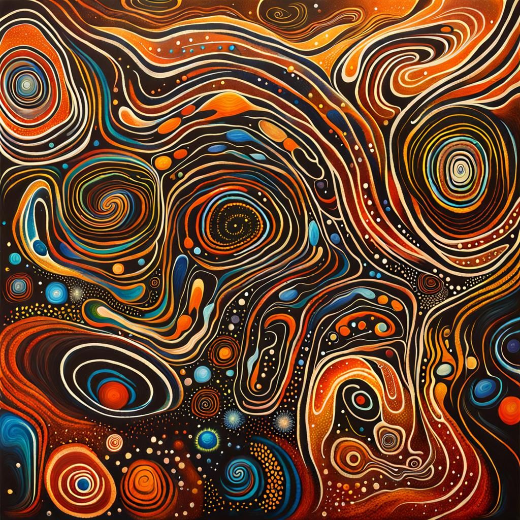 Cosmic River Vortex in Aboriginal Rock Art Style