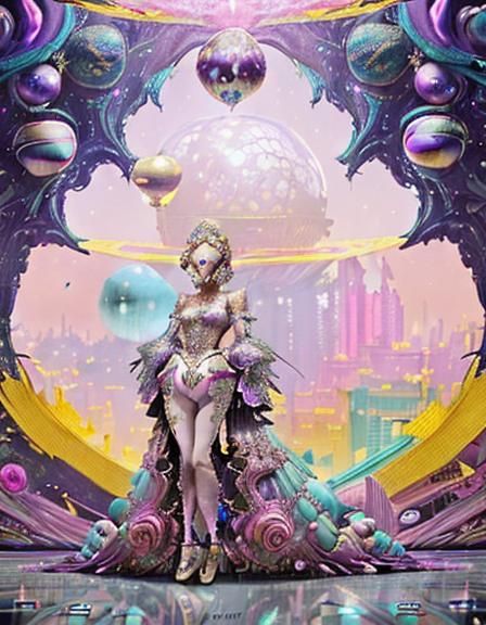 Cyberpunk Aristocrat Ascends to Lunar City on the Moon