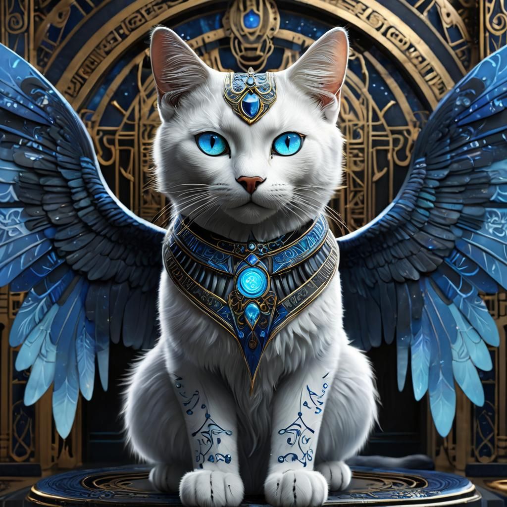 Regal Black Cat with Iridescent Wings in Art Nouveau Hues