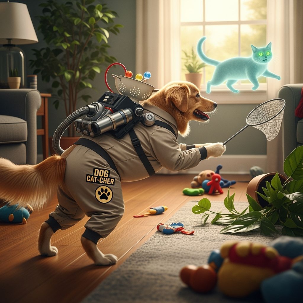 Dog Cat-cher: Humorous Ghost Hunting Scene