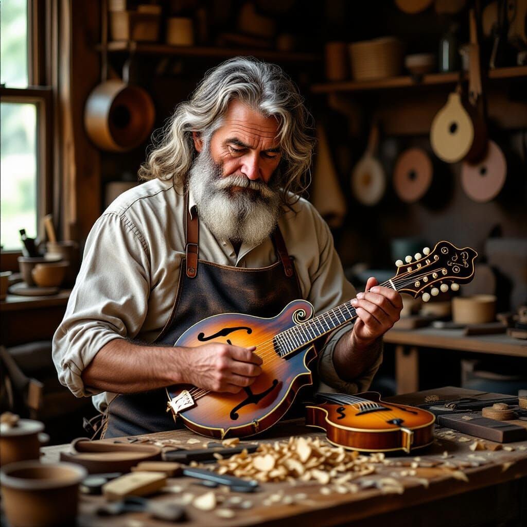 Instrument Maker Building Mandolins in Cézanne Style
